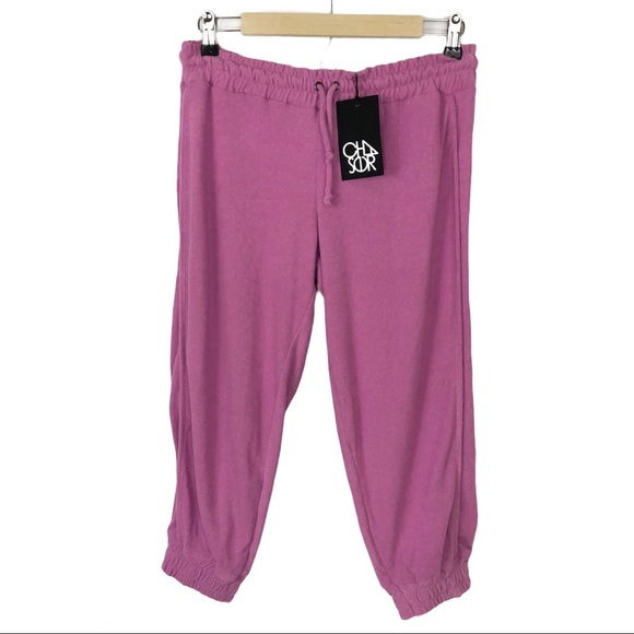 Chaser Pants - CHASER Pink French Terry Slouchy Cropped Pants M